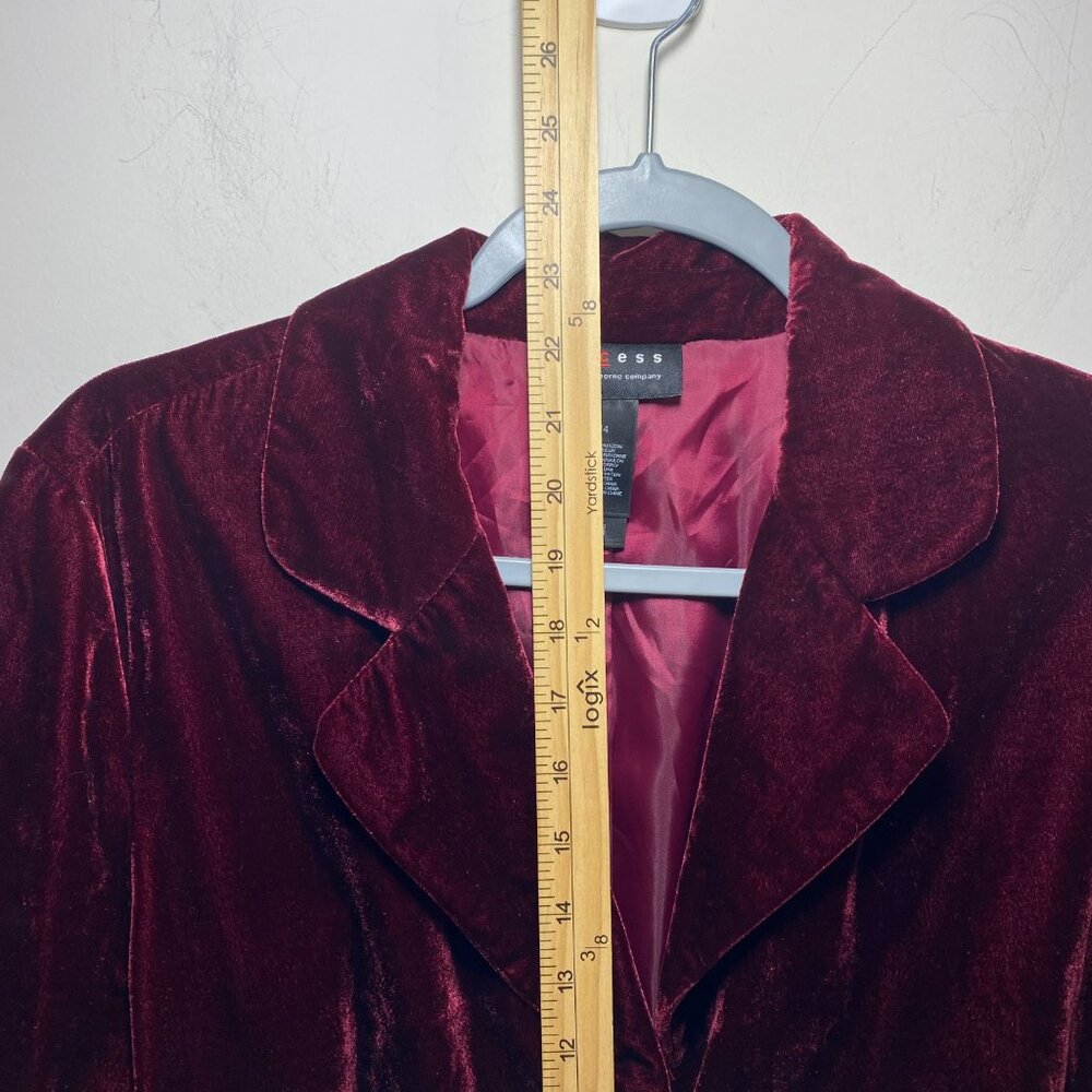 Axcess Velvet Velour Y2K Pockets Holiday Party Blazer Womens 14 Red Gold Button - Picture 4 of 9